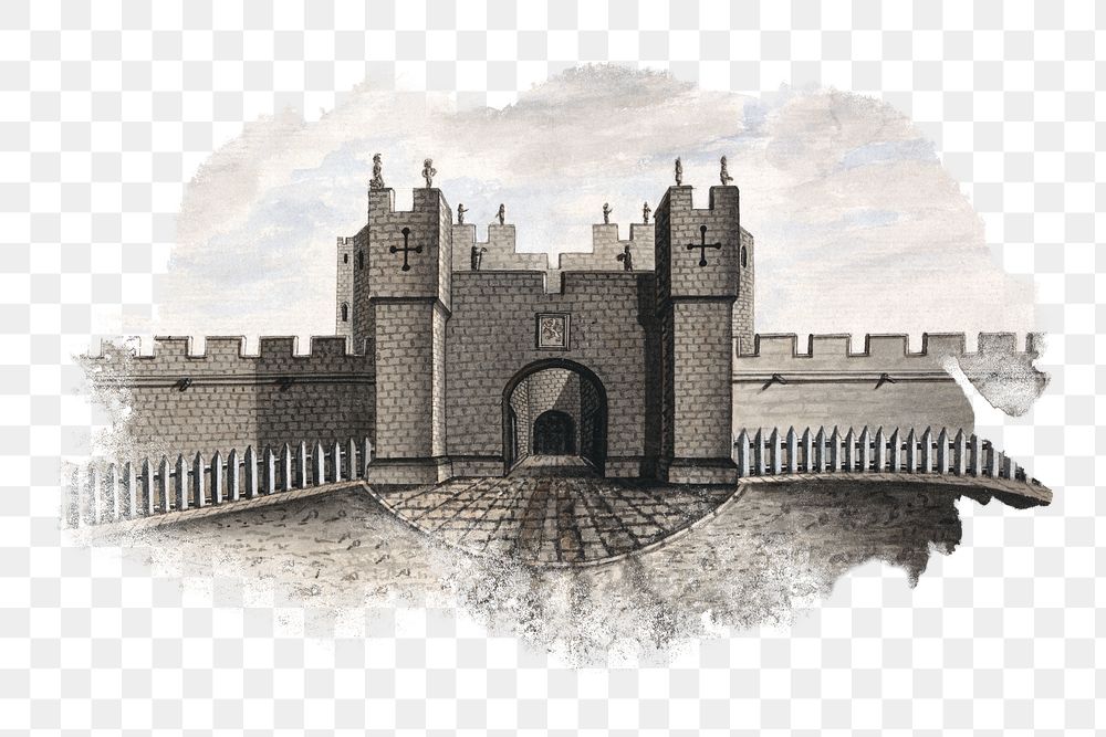 Old castle png watercolor illustration element, transparent background. Remixed from William Beilby artwork, by rawpixel.