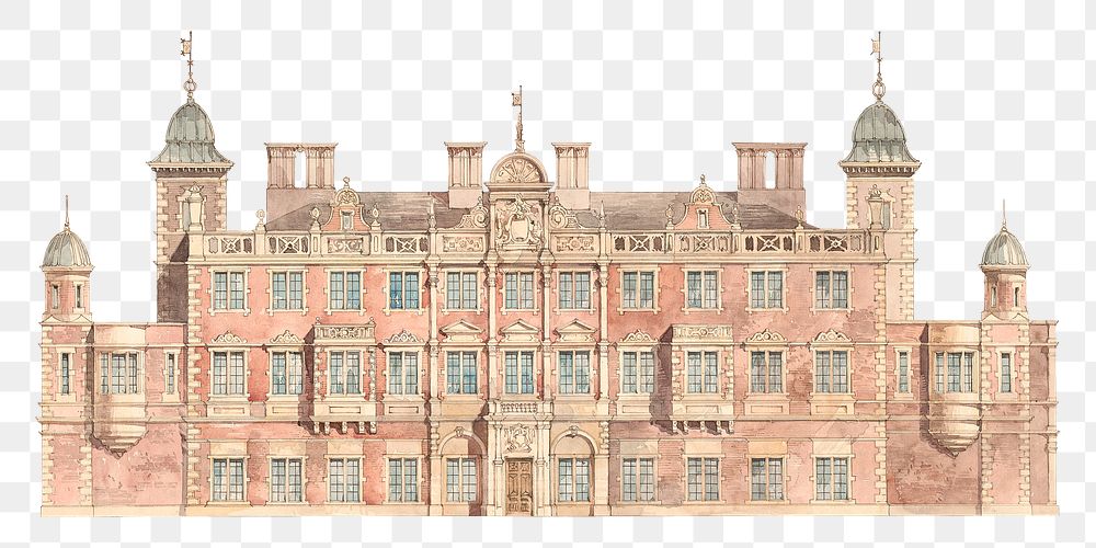 Kelham Hall building png watercolor illustration element, transparent background. Remixed from vintage artwork by rawpixel.