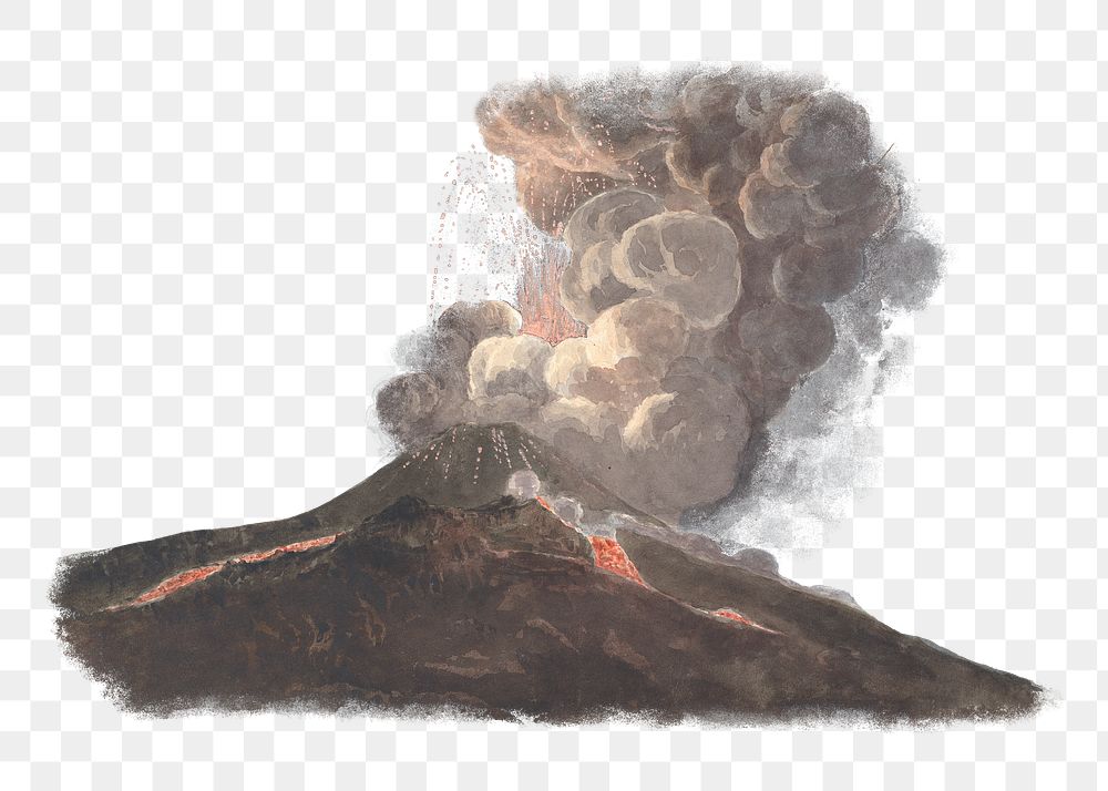 Vesuvius volcano png watercolor illustration element, transparent background. Remixed from vintage artwork by rawpixel.