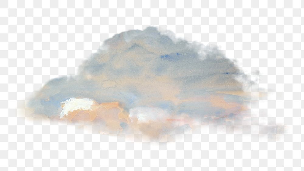 Cloudscape png watercolor illustration element, transparent background. Remixed from Hercules Brabazon Brabazon artwork, by…
