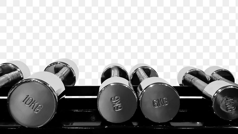 PNG Close up of dumbbells in a gym collage element, transparent background