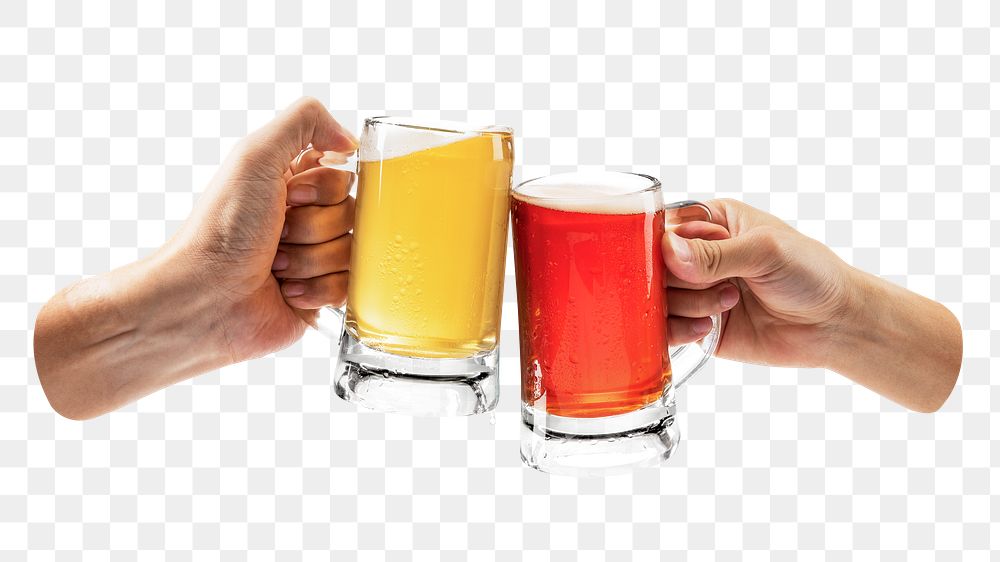 Png toasting with beer mugs, transparent background