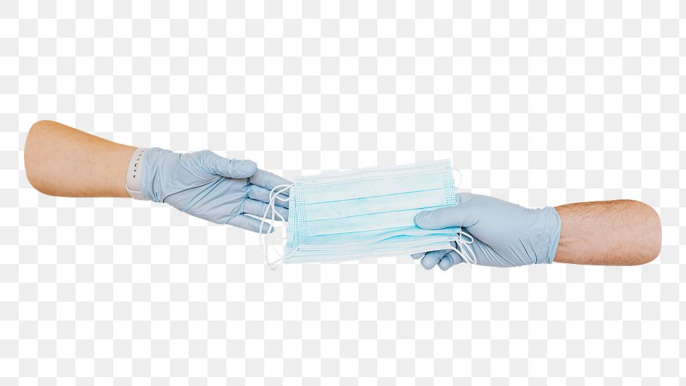 Glove hand png giving mask, transparent background