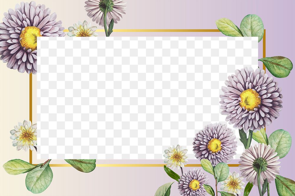 Png aesthetic floral frame, transparent background
