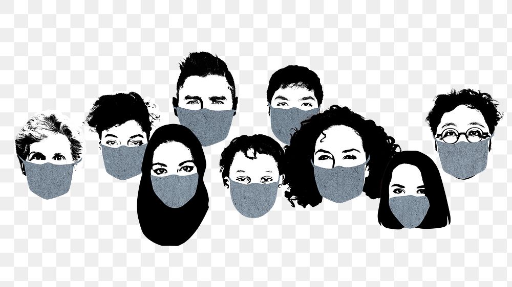 PNG people wearing face mask, illustration, collage element, transparent background
