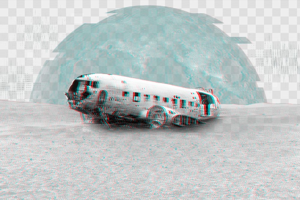PNG Abandoned airplane on the moon, transparent background