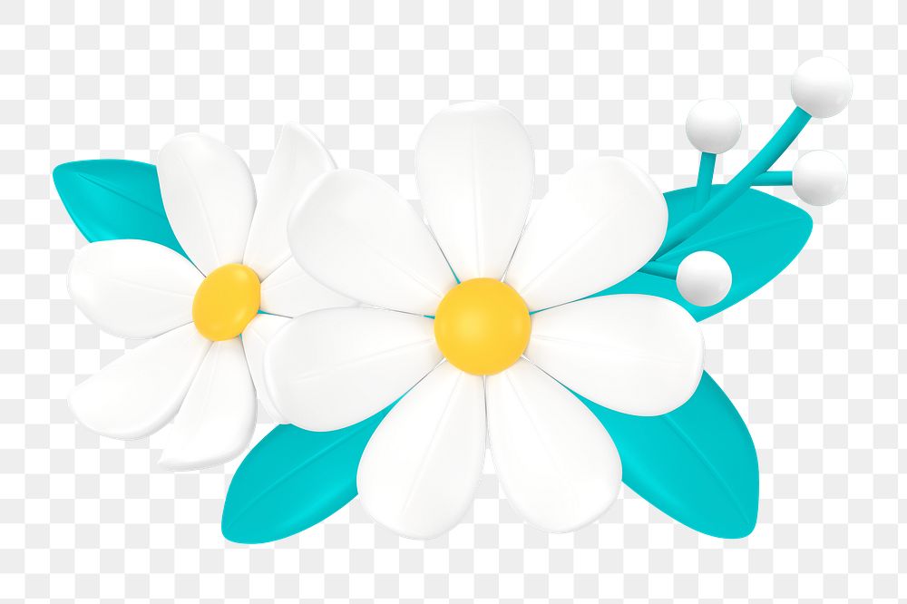 White flower png border sticker, 3D illustration on transparent background