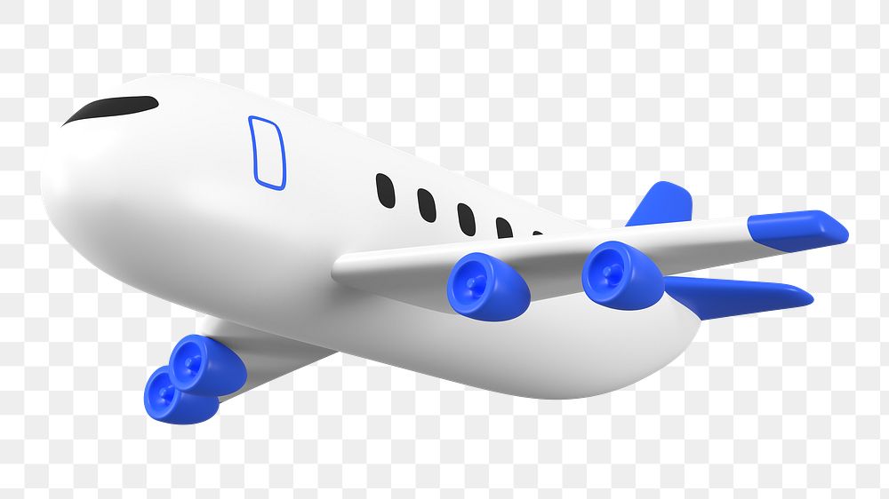 Plane png sticker, side view 3D cartoon transparent background