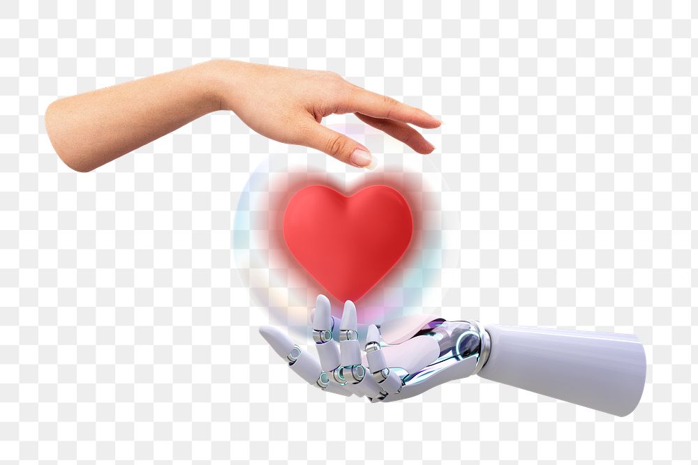 PNG Technology love, robot & human, collage element on transparent background