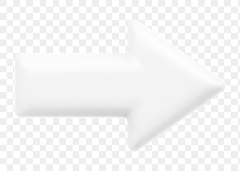 White arrow png icon sticker, 3D rendering, transparent background