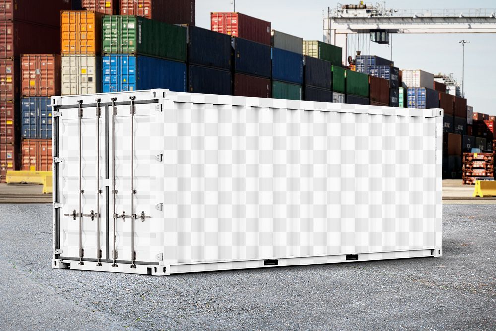 Shipping container png mockup, logistics & cargo transparent design 