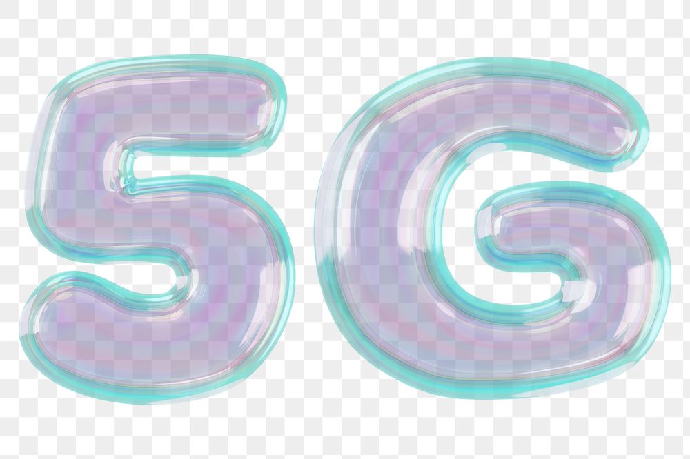 5G png 3D holographic icon, transparent background