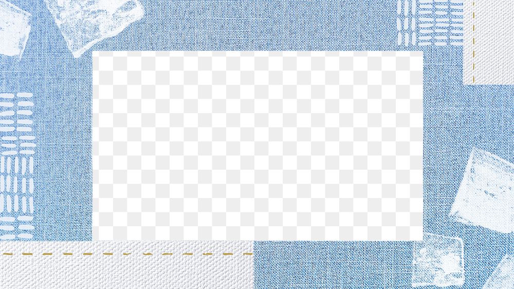 Blue frame png, fabric textured design, transparent background