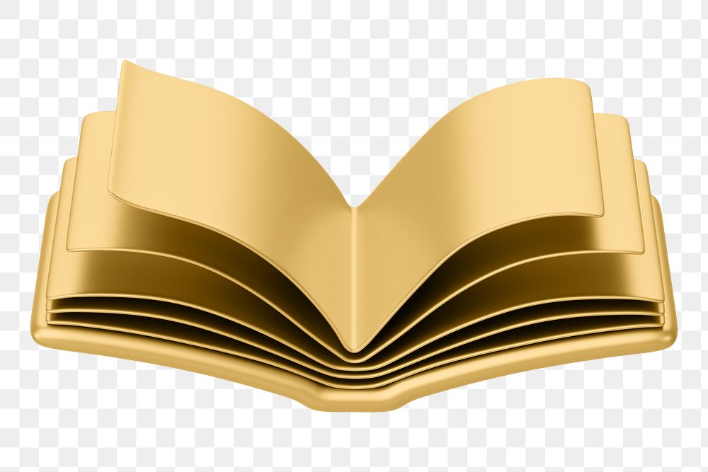 Gold  open book png 3D education element, transparent background