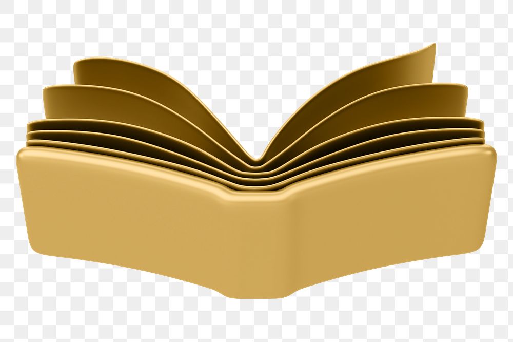 Gold  open book png 3D education element, transparent background