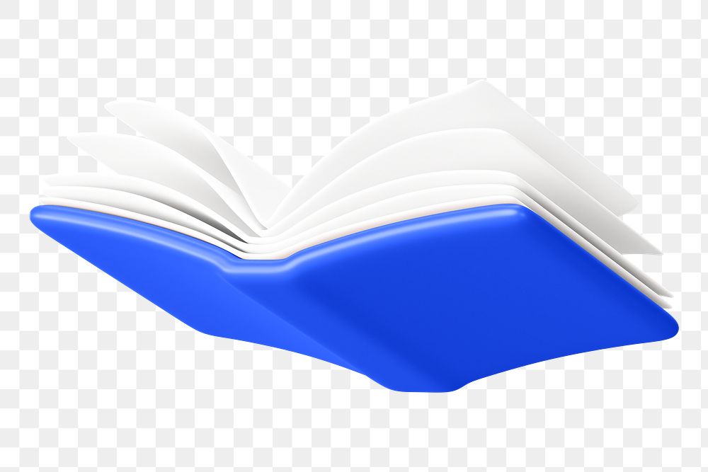 Blue open book png 3D education element, transparent background
