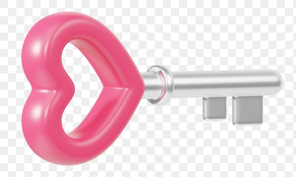 Pink heart key png Valentine's 3D element, transparent background