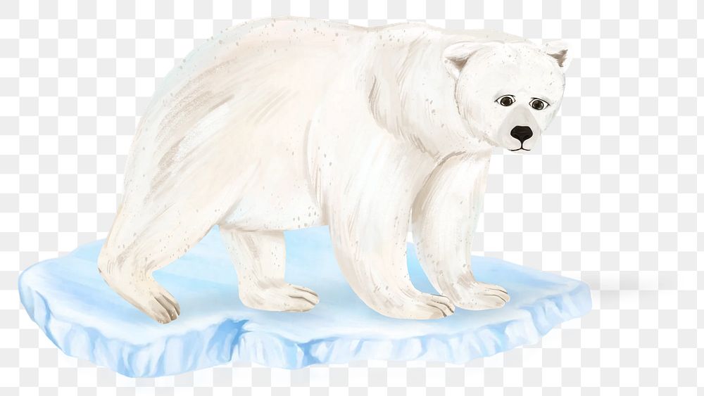 Sad polar bear png global warming sticker, aesthetic paint illustration