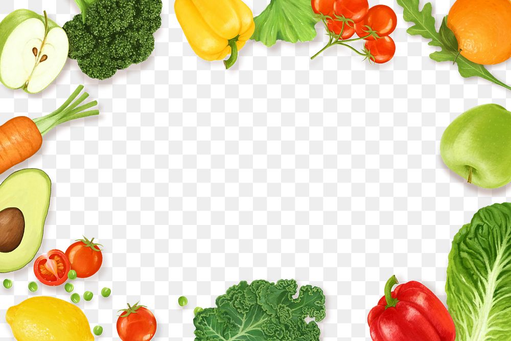 Fruits & vegetables frame png, transparent background
