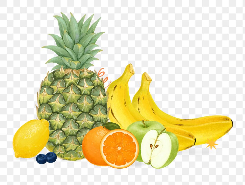 Variety of fruits png sticker, healthy food, transparent background