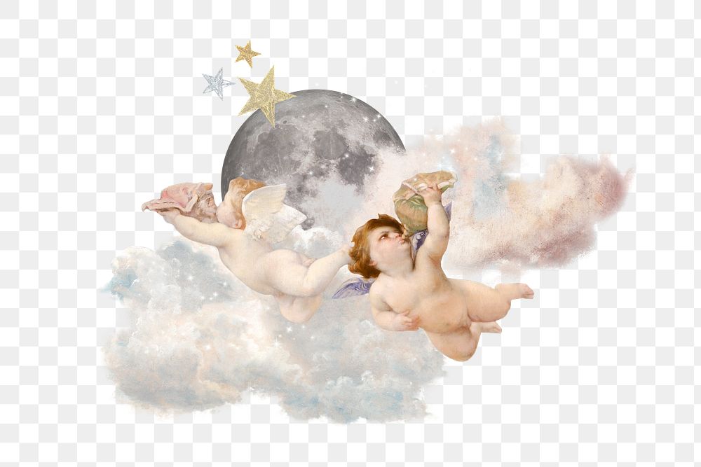 Aesthetic flying png cupids, vintage collage art, transparent background. Remixed by rawpixel.