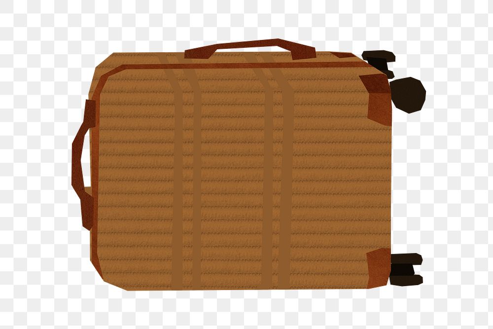 Brown luggage png element, travel collage element on transparent background