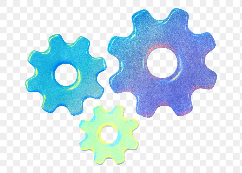 Gradient cogwheel png collage remix, transparent background