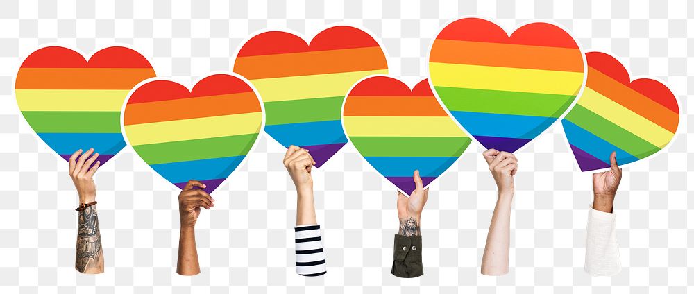 Hand holding png LGBT heart sticker, transparent background