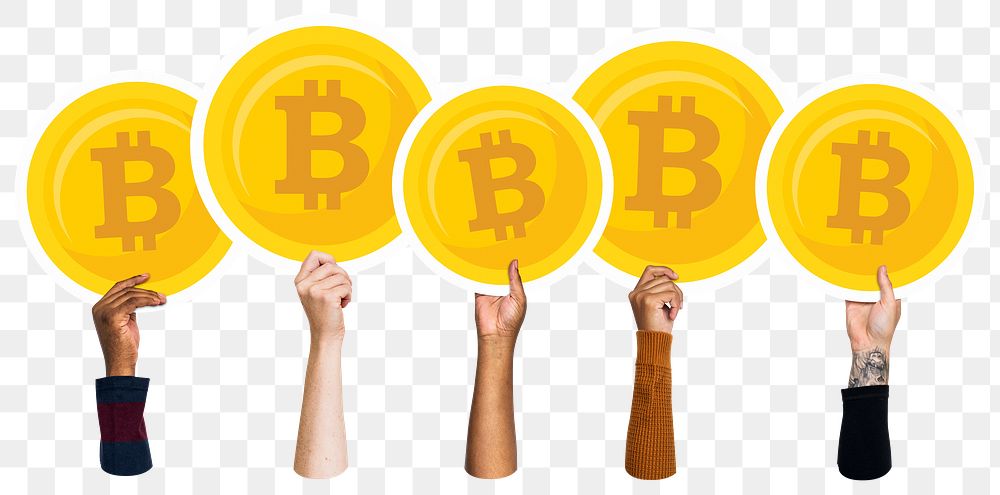 Hands holding png bitcoin sticker, transparent background