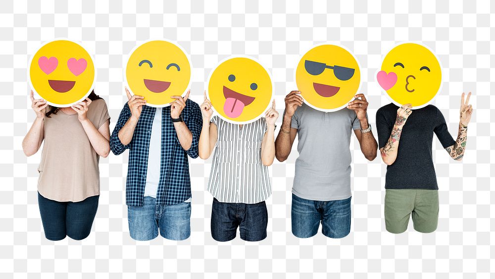 PNG people holding emoji icons, collage element, transparent background