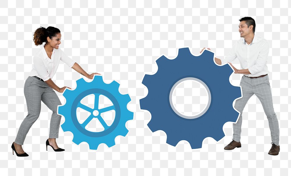 Business gears png element, transparent background