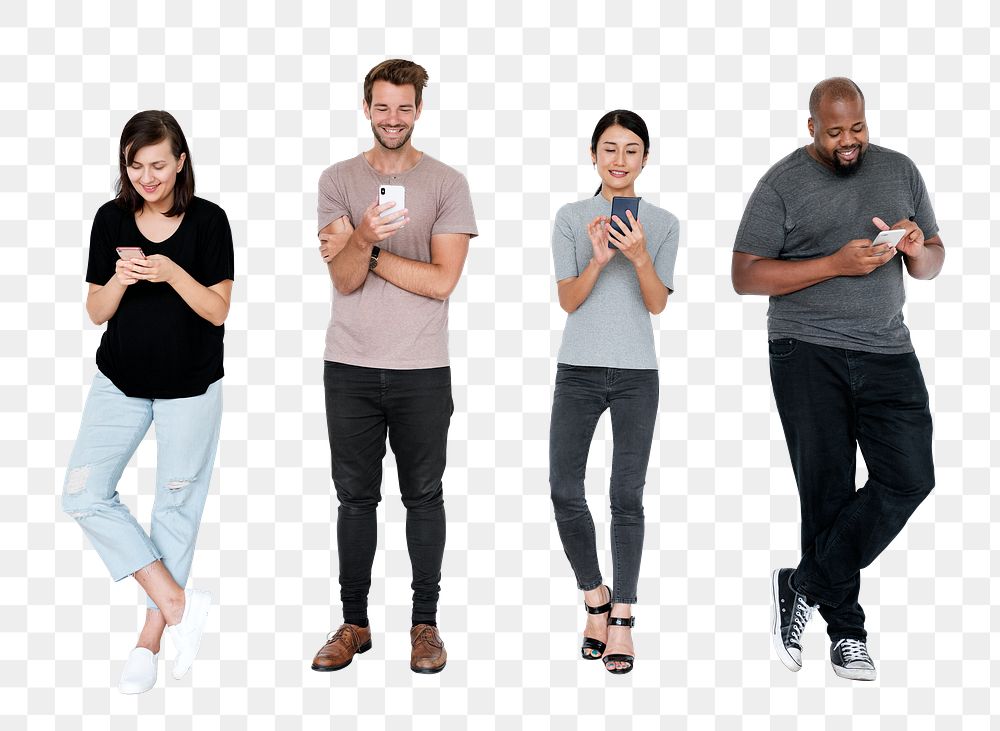 People using phones png element, transparent background