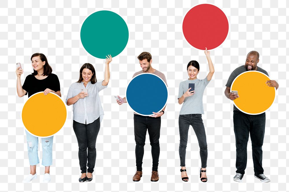 People using phones png element, transparent background