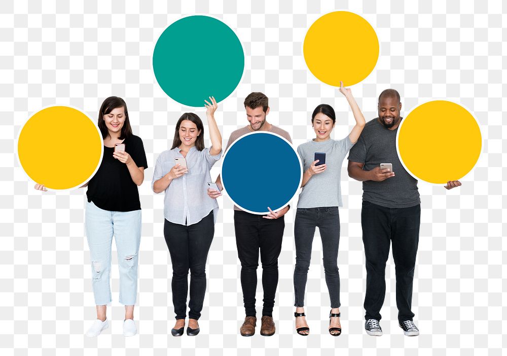 People using phones png element, transparent background