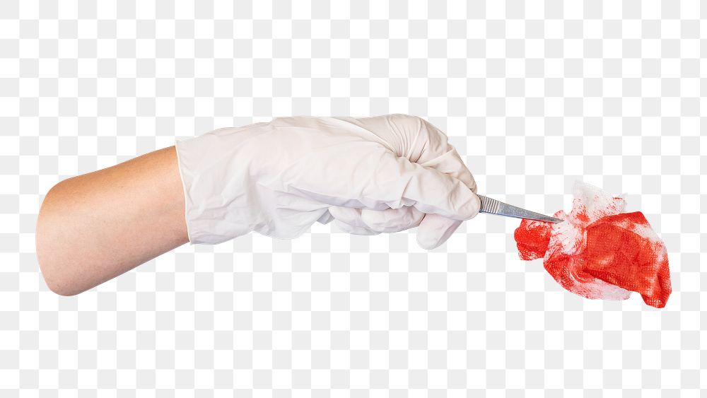 Red gauze png, surgical operation , transparent background