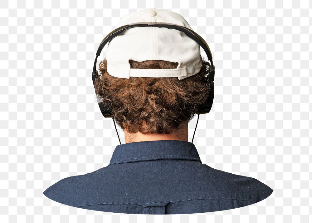 Man listening png music, transparent background