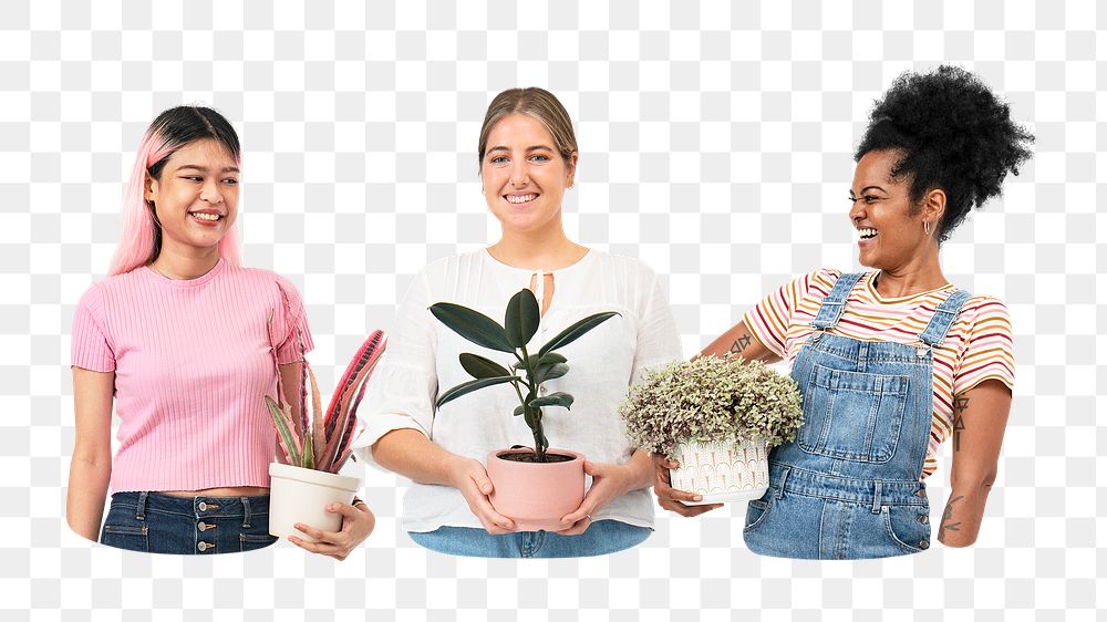 Happy plant ladies png, transparent background