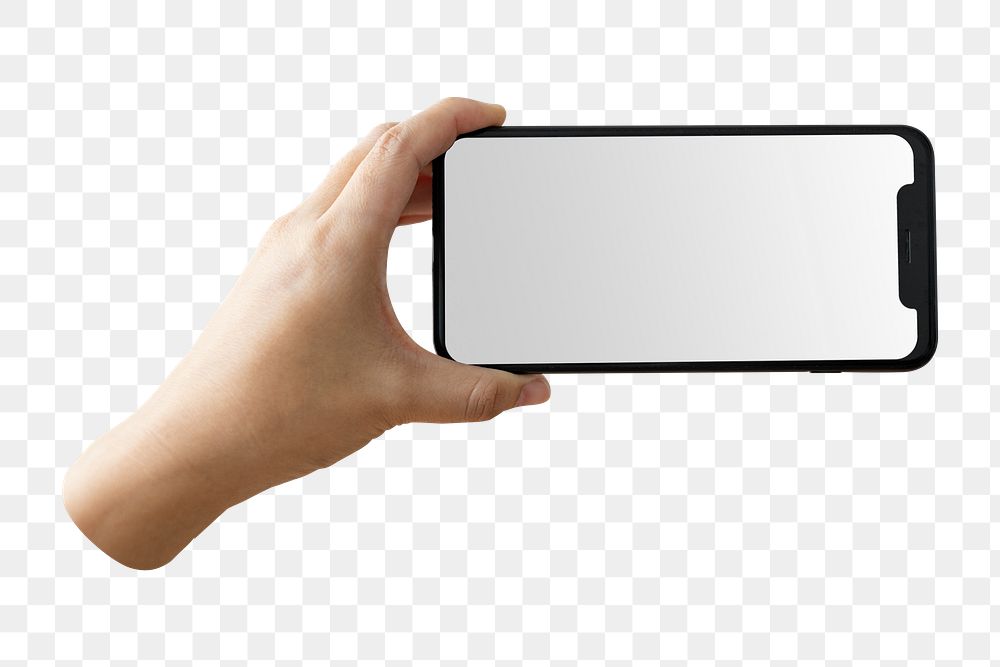 Hand png holding blank screen phone, transparent background