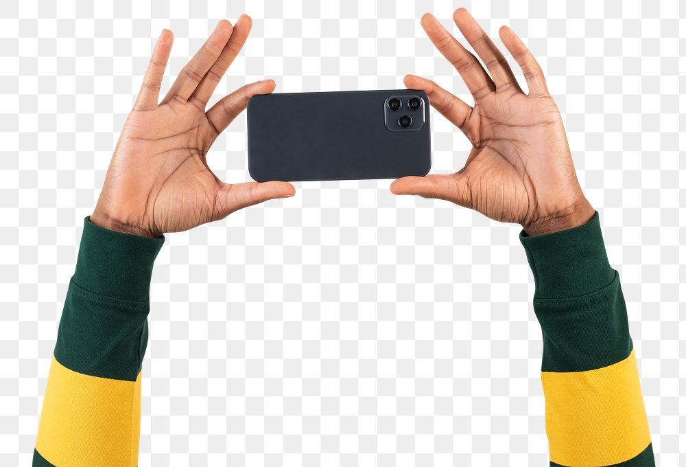 Png hand filming through smartphone, transparent background