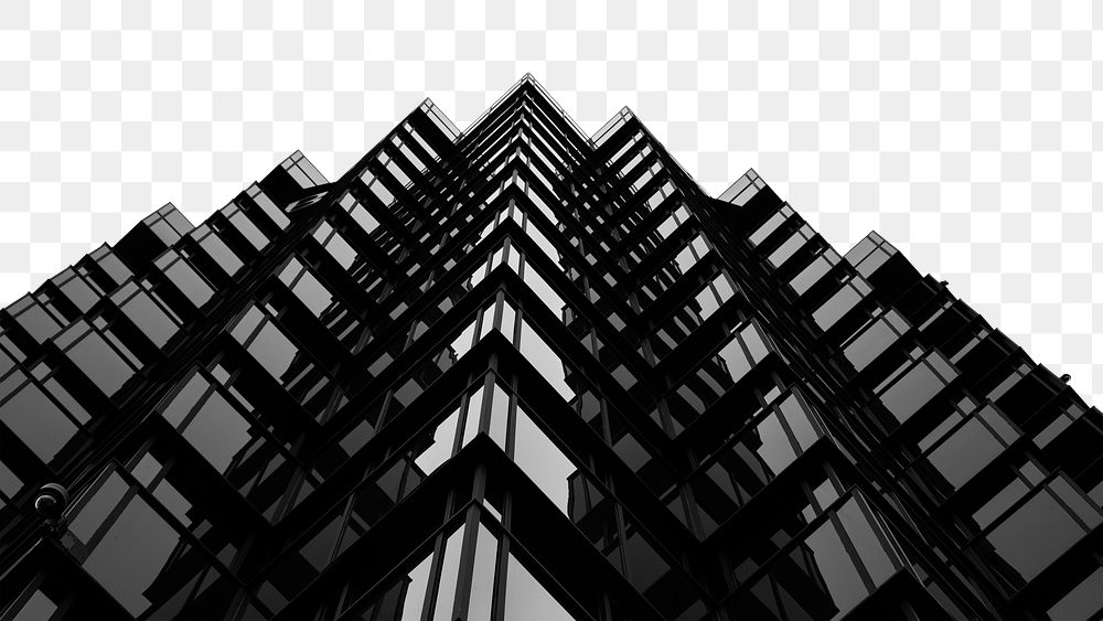 PNG The edges of a wavy skyscraper facade in black and white collage element, transparent background