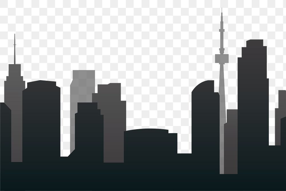 Black silhouette skyline png, transparent background