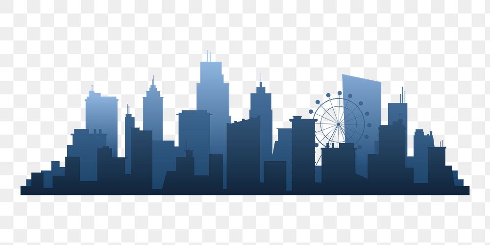 Blue silhouette cityscape png, transparent background