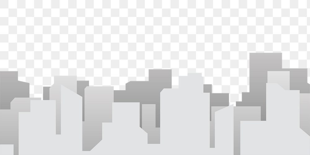 Gray silhouette cityscape png, transparent background
