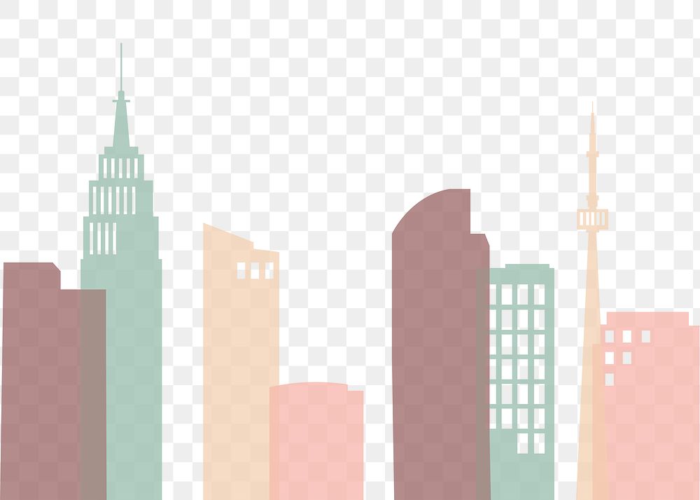 Pastel silhouette cityscape png, transparent background