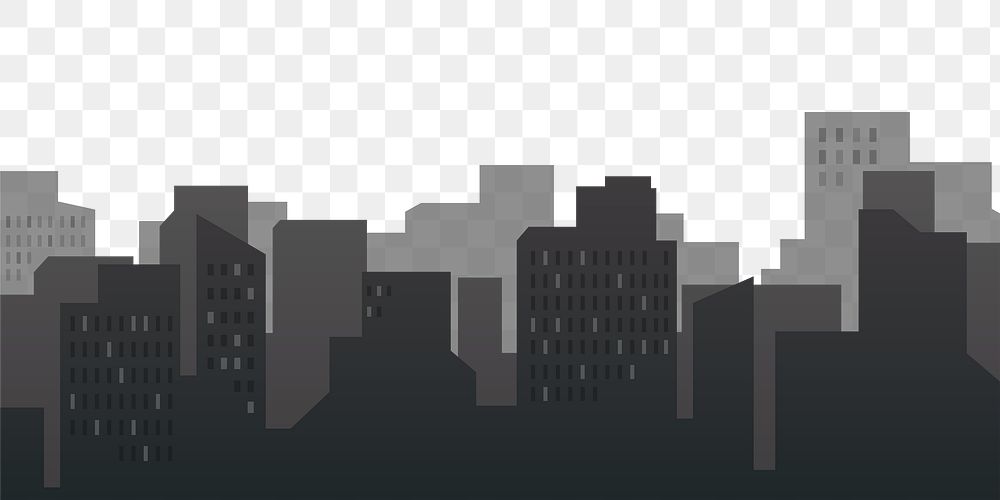 Black silhouette cityscape png, transparent background