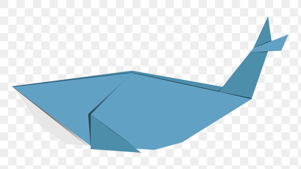 Png blue whale origami sticker, transparent background