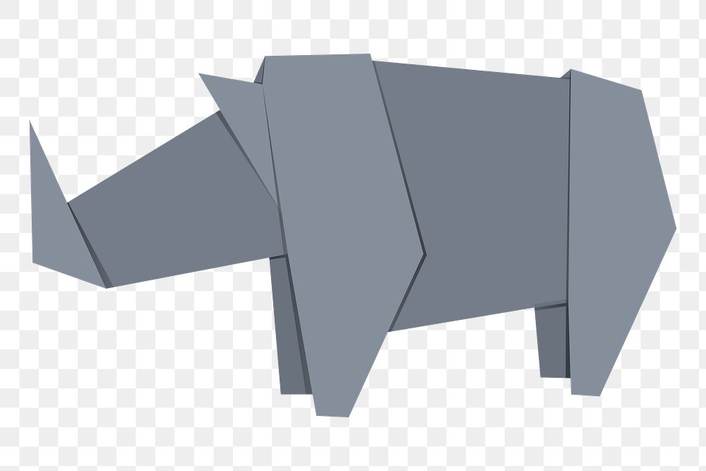 Png gray rhino origami sticker, transparent background