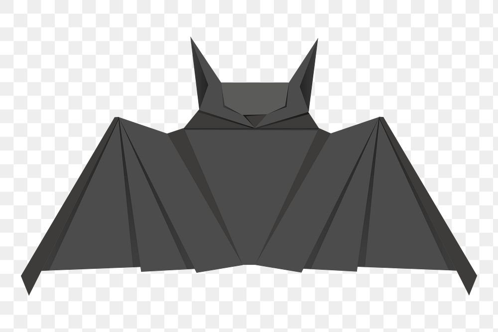 Png black bat origami sticker, transparent background