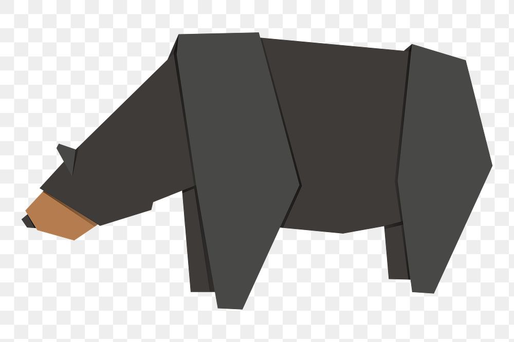 Png black bear origami sticker, transparent background