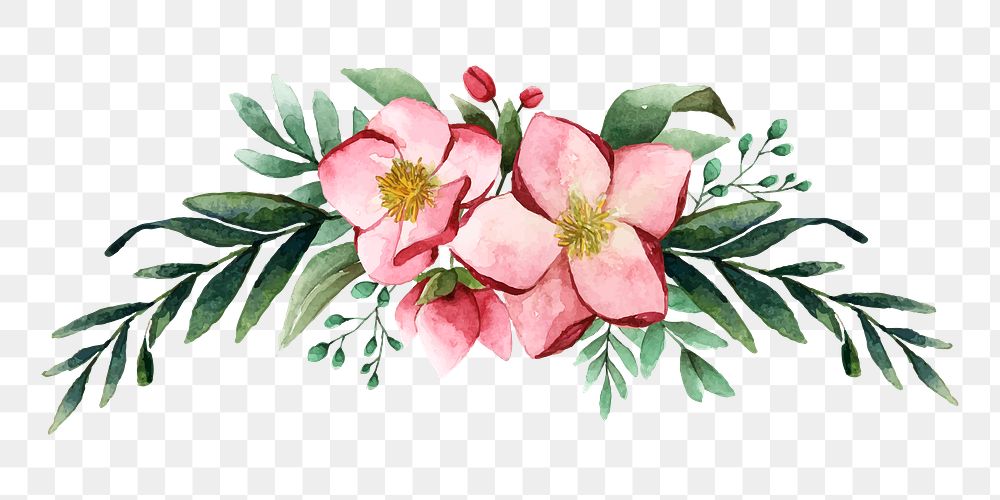 Png pink flower watercolor element, transparent background